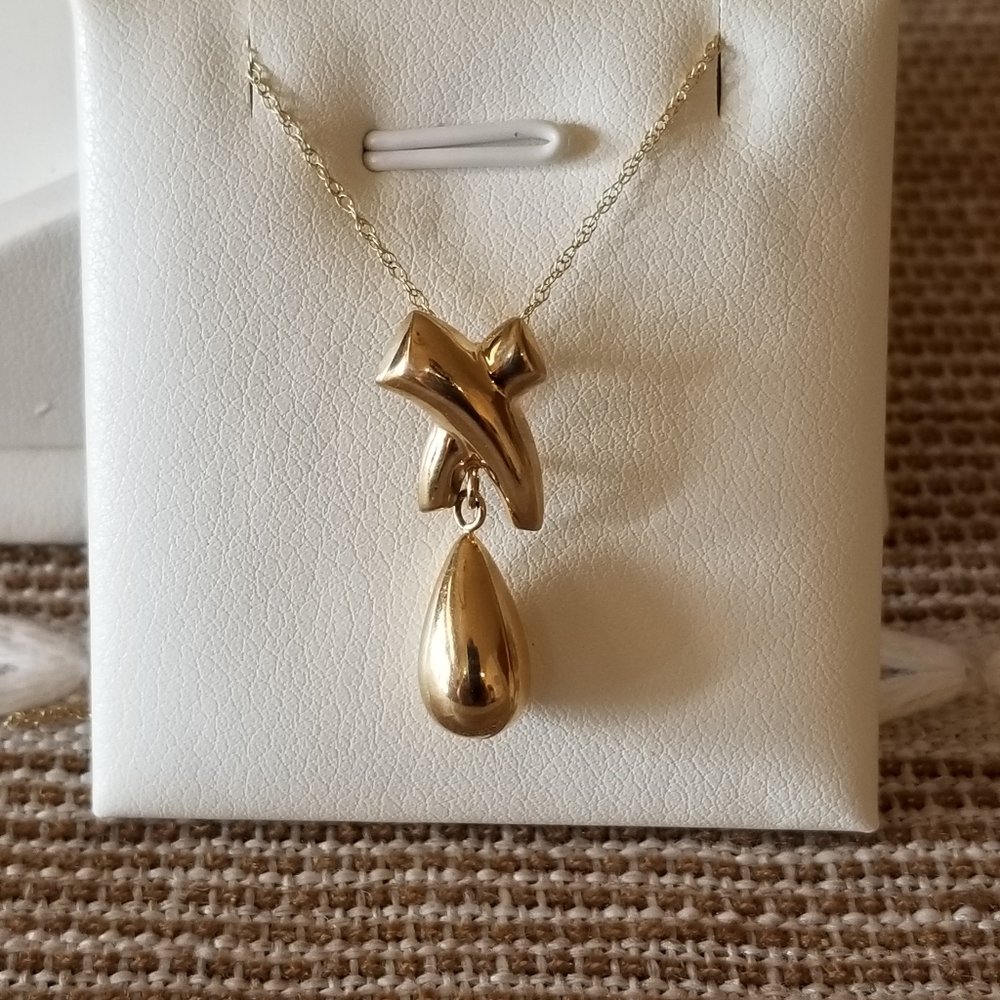14K Gold X Tear Drop Pendant Necklace